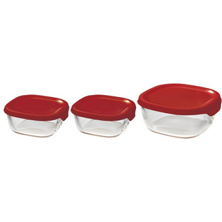 Hario | Heatproof Glass Container Set | 250ml & 600ml | 3-Piece Food Storage Set | Red