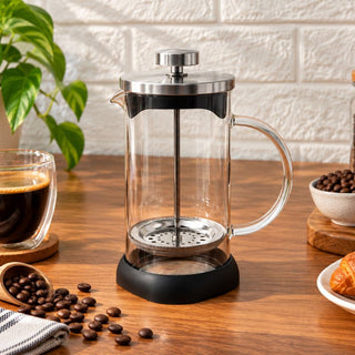 AltVibes | Glass French Press Coffee Maker | 600 ml | Stainless Steel Plunger | Black | 1 Pc