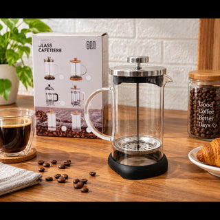 AltVibes | Glass French Press Coffee Maker | 600 ml | Stainless Steel Plunger | Black | 1 Pc