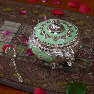 Āvaas | Tulsi - 3D Elephant Sugar Candy Dish Gift Box| Green & Silver  | 1Pc