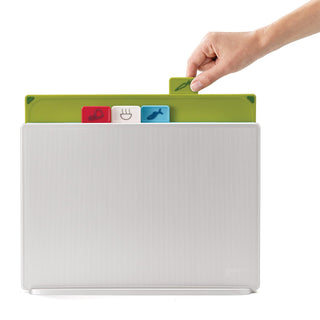 Joseph Joseph | Plastic Cutting Board Set with Storage Case Color-Coded | Small | Silver