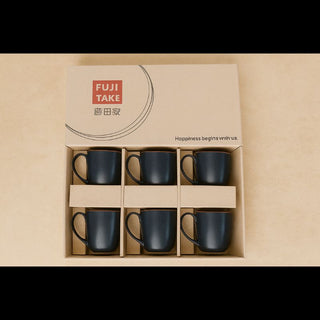 Fujitake | Coffee Mug Set | Black Matte & Claret Violet | 230 ml | Set Of 6