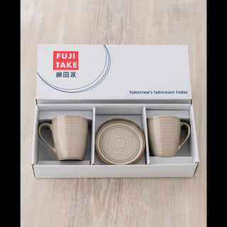 Fujitake | Laps Series - Splash Beige 2 Mugs & 1 Bowl Set | Brown | Set Of 3
