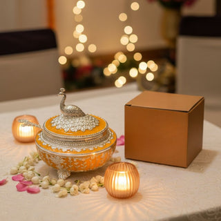 Avaas | Naarang - Peacock Sugar Candy Dish white color | German Silver | White & Silver | 1 Pc