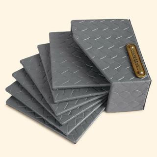 Three Sixty Degree | Entwine - Coasters | Vegan Leather | Grey | Set of 6