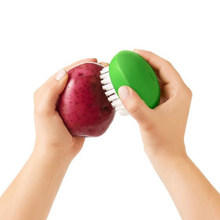 Close-up of nylon bristles on vegetable scrubber brush