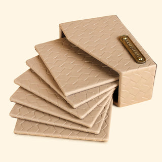 Three Sixty Degree | Entwine - Coasters | Vegan Leather | Beige | Set of 6