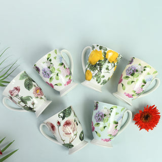 Stechcol | Hyacinth - Tea/Cofee Cup | 300 ml | Bone China | White with Blue Florals | 1 pc