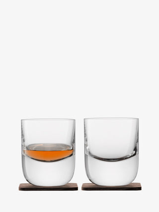LSA International | Whisky - Renfrew Tumblers & Walnut Coasters | 270 ml | Crystal | Clear | Set of 2