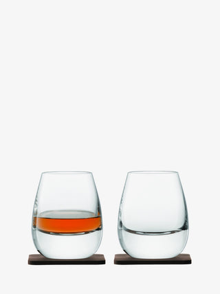 LSA International | Whisky Islay - Tumblers & Walnut Coasters | 250 ml | Crystal | Clear | Set of 2