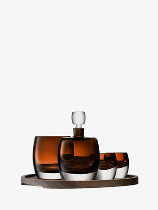 LSA International | Whisky Club - Connoisseur Set & Walnut/Cork Serving Tray | 1.05 Litres & 230 ml | Crystal | Brown | Set of 5
