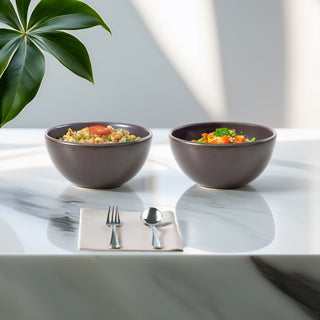 MESA | Brown Metallic Bowl  | Stoneware | 16 Cm  | Set of 2