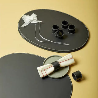 Three Sixty Degree | Bella - Oval Placemat | Recycled Leather | Black | 1 pc