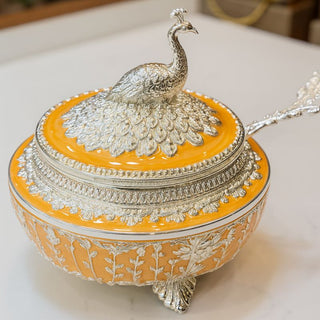 Avaas | Naarang - Peacock Sugar Candy Dish white color | German Silver | White & Silver | 1 Pc
