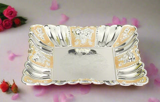 Āvaas |  Rohini - Square Platter Small | Peach & Silver | 1 Pc