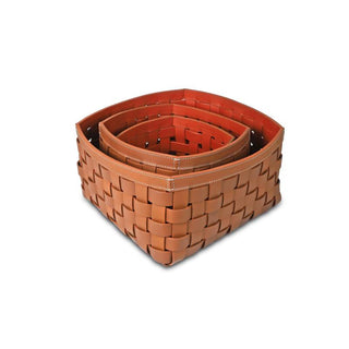Three Sixty Degree | Wabi Sabi - Storage Baskets | Recycled Leather | Cognac | Set of 3