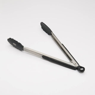 OXO | Good Grips | Tongs | 12" | Silicone Heads & Stainless Steel | Black & Silver | 1 pc