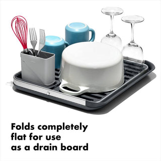 OXO | Good Grips Fold Flat Dish Rack | Rust-Proof Aluminum | Silver